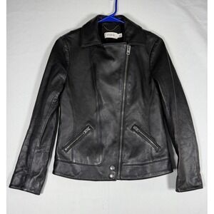 Coach Leather Moto Jacket Black Women's 0 Lamb Skin Full Zip